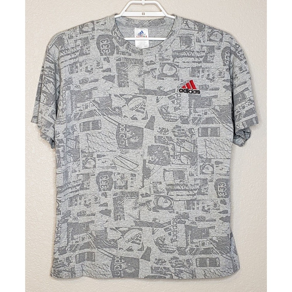 Adidas Mens T-Shirt Large S/S Gray Crew Neck Graphic Lightweight Casual‎ Cotton